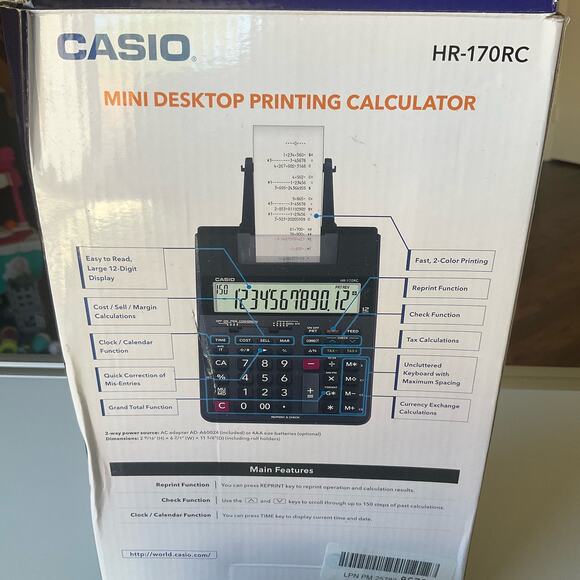 Casio HR-170RC Plus, Desktop Printing Calculator, Black - Picture 4 of 6